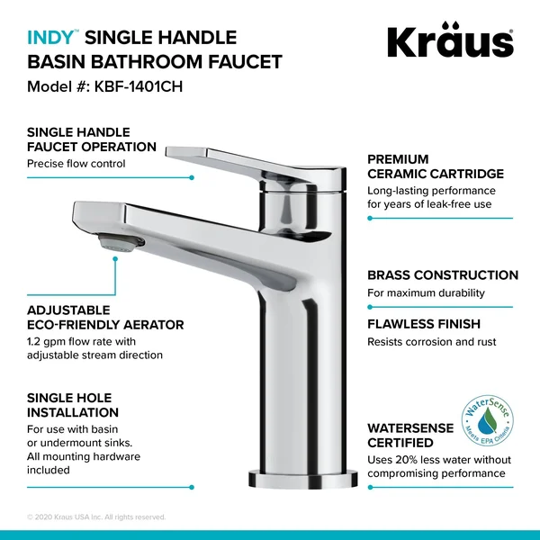 Kraus KBF-1401SFS-PU-11SN Indy Single Handle Bathroom Faucet and Matching Pop-Up Drain with Overflow in Spot Free Stainless Stee