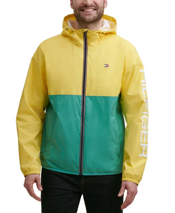 Tommy Hilfiger Men's Lightweight Active Water Resistant Hooded Rain Jacket