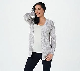 Isaac Mizrahi Live! Soho Marble Printed Buttonfront Cardigan - Size Large, Grey