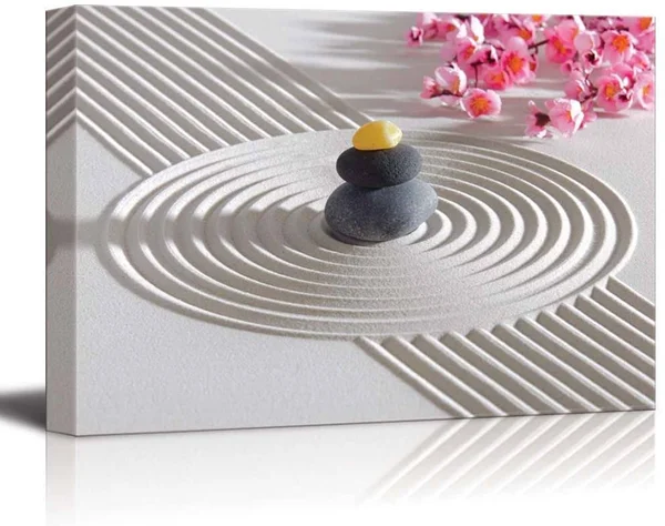 Wall26 - Canvas Prints Wall Art - Japanese Zen Garden with Stacked Stones - Modern Wall Decor/Home Decoration Stretched Gallery