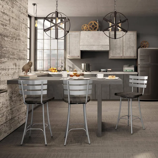 Carbon Loft Amisco Stadium Swivel Bar Stool with Distressed Wood Seat - Brown Distressed Wood - Gun Metal
