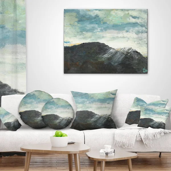 Design Art PT9562-40-20 Mountain Peak Under Cloudy Sky Landscape Painting Canvas Print, Blue, 40x20x22