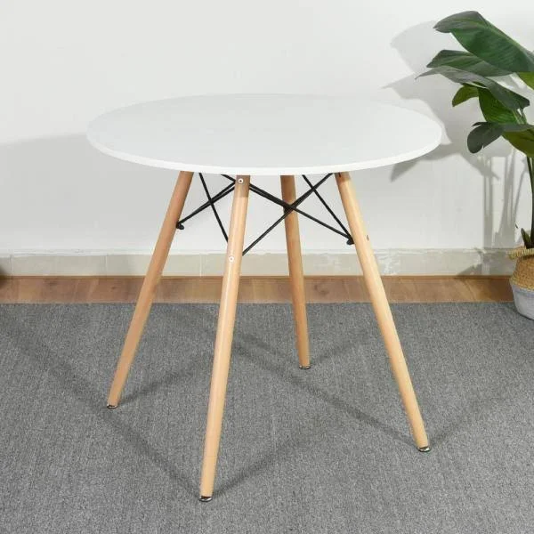 Furniturer Chad White Top Beech Legs Round Dining Table - White Beech