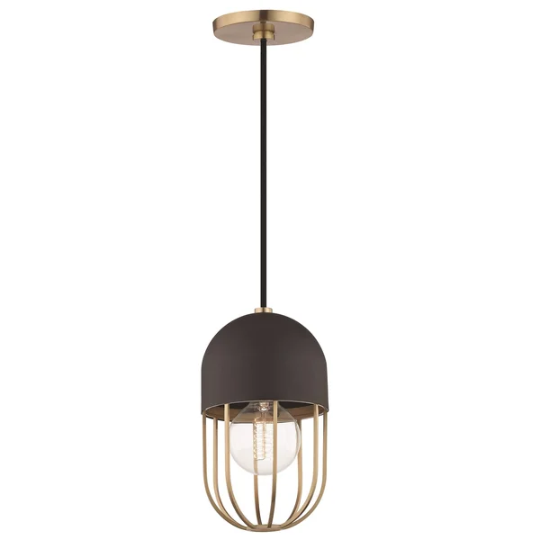 Hudson Valley Haley One Light Pendant, Aged Brass/Black Finish