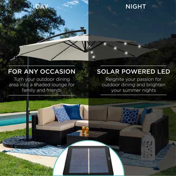 Best Choice Products 10ft Solar LED Offset Hanging Outdoor Market Patio Umbrella w/ Easy Tilt Adjustment - Cream