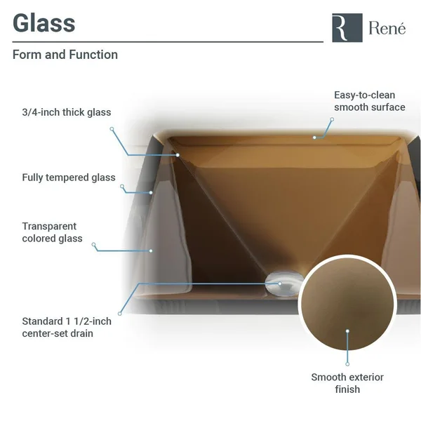 Rene R5-5003-CAS-R9-7006 16-1/2x22 Glass Vessel Bathroom Sink with Vessel Faucet Cashmere - Brushed