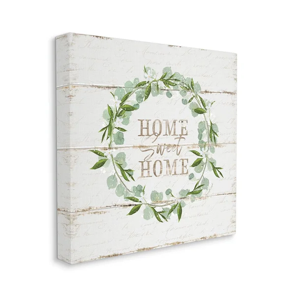 Stupell Industries Sweet Home Greeting Eucalyptus Wreath Rustic Plank Pattern - 24 x 24, Designed by Jennifer Pugh