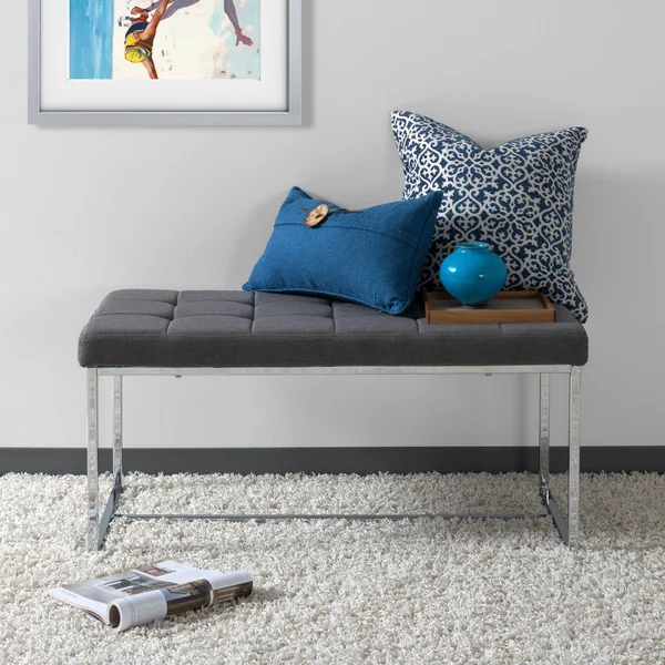 CorLiving Modern Fabric Wide Bench with Chrome Base - Brown