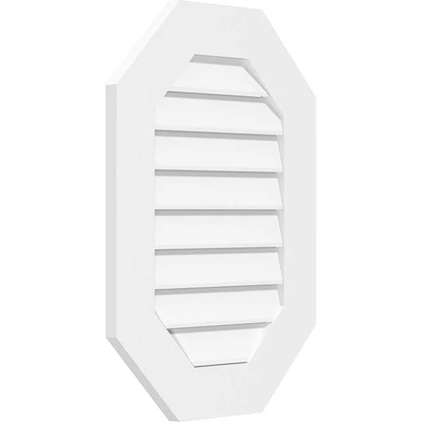 Ekena Millwork GVPOV20X4001SF 20x22W x 40x22H Vertical Elongated Octagon Surface Mount PVC Gable Vent: Functional, w/ 3-1/2x22W