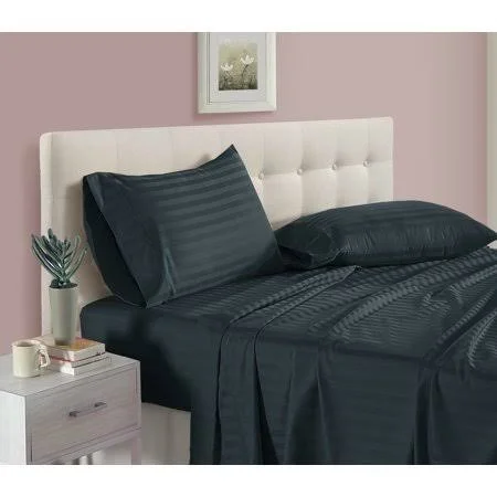 Addy Home Fashions 100% Egyptian Cotton 500 Thread Count Damask Stripe 4 Piece Sheet Set, King - Dark Slate