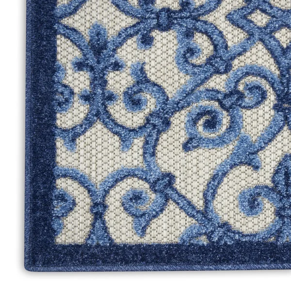 Nourison Aloha Runner ALH21 Area Rug, Ivory Blue, 4& x Round
