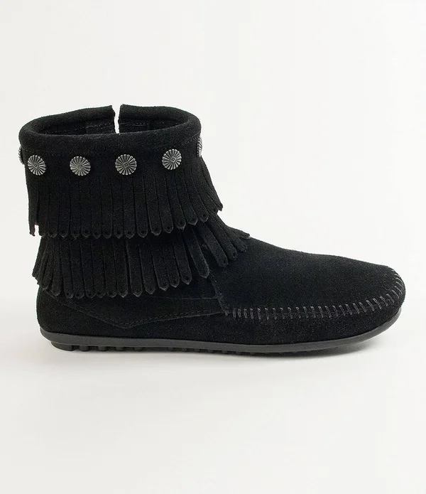 Minnetonka Women's Double Fringe Side Zip Boot Stone - 6