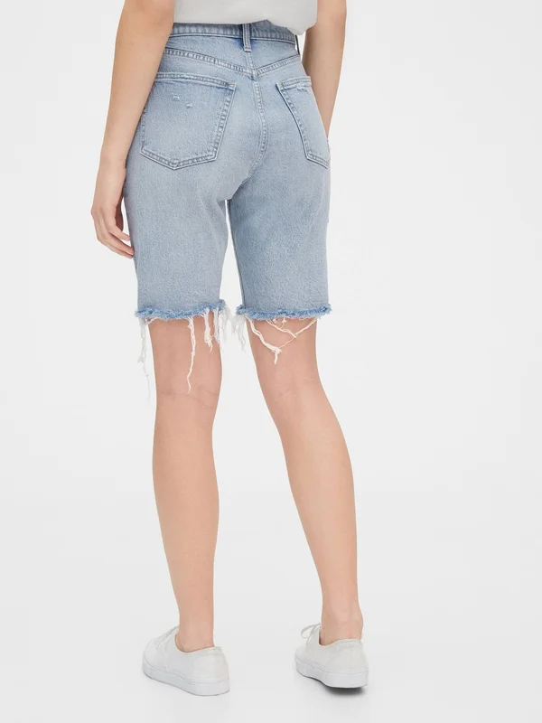 Gap Women's High Rise Distressed Bermuda Shorts Light Indigo Size 27