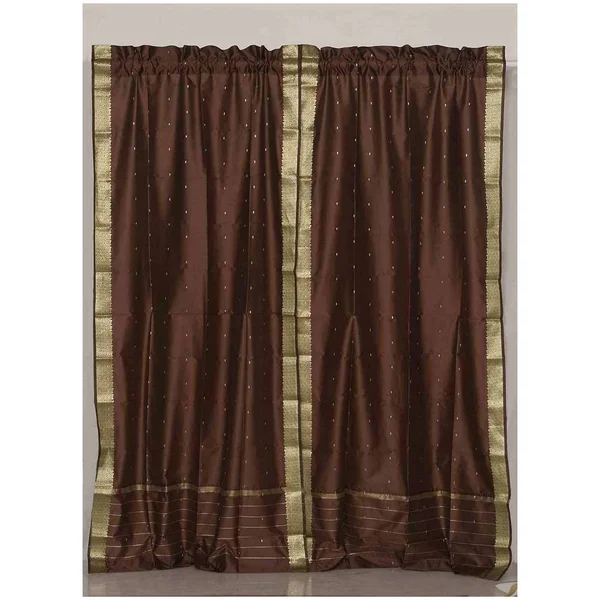Brown Rod Pocket Sheer Sari Curtain - Drape, Panel - Pair