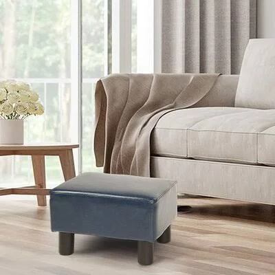 Lochearn 15.5x22 Wide Rectangle Standard Ottoman Ebern Designs Leather Type: Dark Blue Faux Leather - Leg Color: Brown