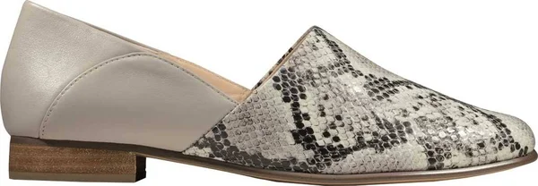 Clarks Pure Tone Womens Leather Slip on Flats - Grey Snake