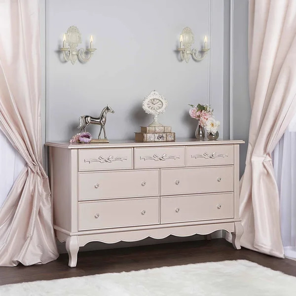 Evolur Aurora 7 Drawer Double Dresser - Blush Pink Pearl