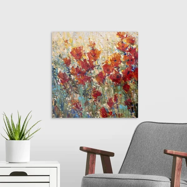 Red Poppy Field I - Large Solid-Faced Canvas Wall Art Print, Great Big Canvas