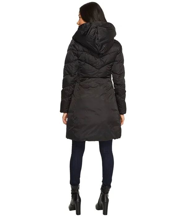 Via Spiga Womens Winter Faux Fur Parka Coat, Black
