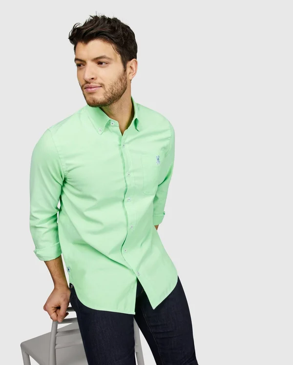 Psycho Bunny - Mens Tapton Long Sleeve Shirt, Electric Lime
