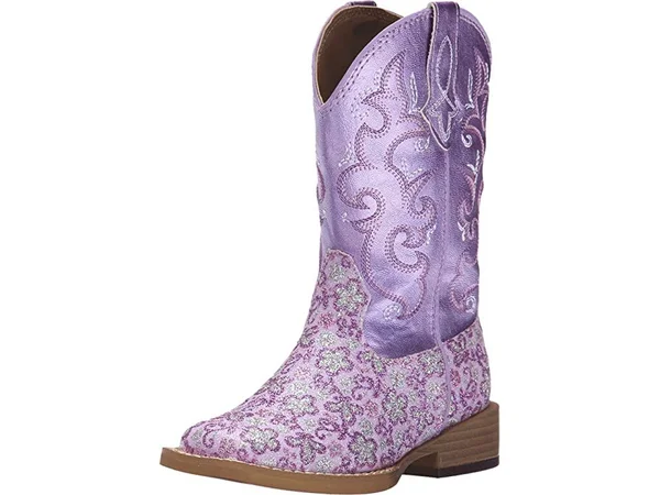 Roper Girl's Floral Glitter Purple Boots - 12