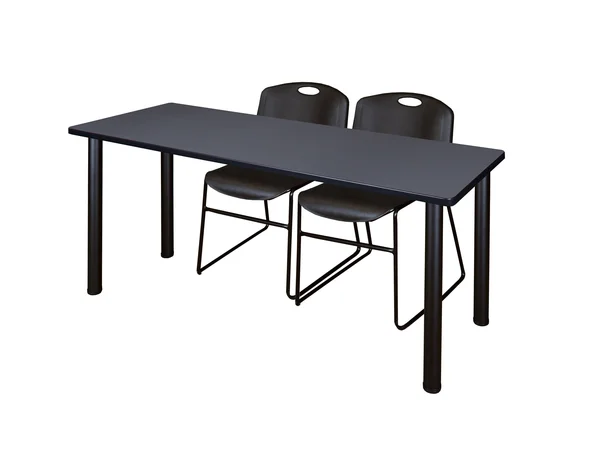 Regency 72x22 x 24x22 Kee Training Table- Grey/ Black & 2 Zeng Stack Chairs- Black