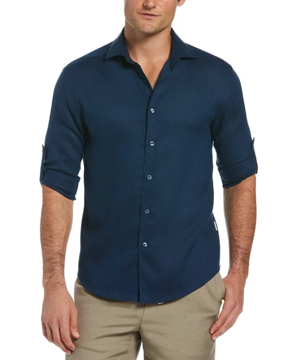 Cubavera Men's Travelselect Long Sleeve Shirt in Insignia Blue - Size Small, Linen Blend