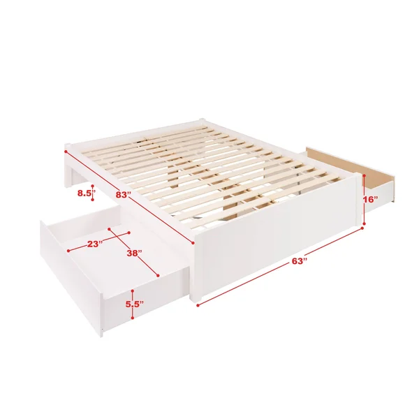 Prepac Queen Select 4-Post Platform Bed with 2 Drawers - White