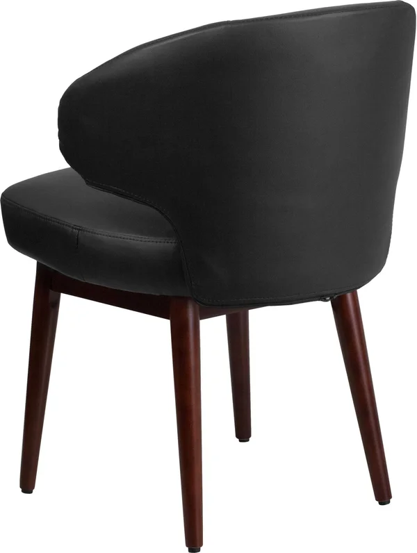 Flash Furniture Comfort Back Series Black Leather Side Reception Chair with Walnut Legs