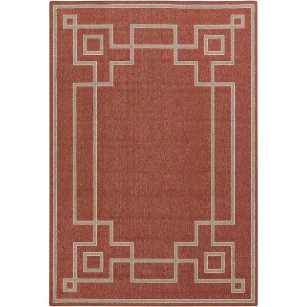 Surya Blanche Framed Geometric Indoor Outdoor Rug - Red - 6x9 ft