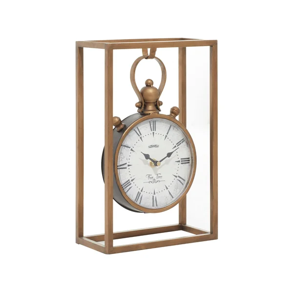 Copper Grove Chatfield Unique Metal Table Clock Brown