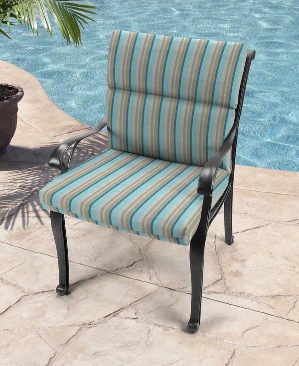 Outdoor French Edge Dining Chair Cushion- Sunbrella Getaway Mist Glen Raven