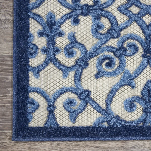 Nourison Aloha Runner ALH21 Area Rug, Ivory Blue, 4& x Round