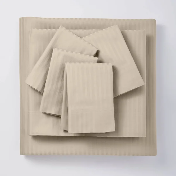 Queen 6pc 400 Thread Count Damask Solid Sheet Set Natural - Threshold Signature
