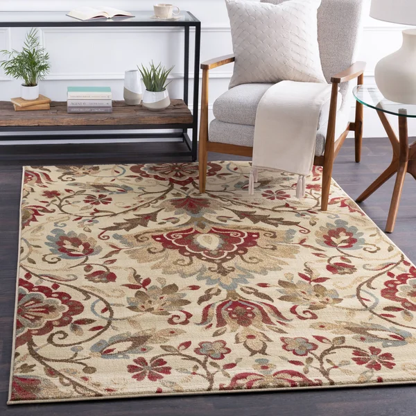 Traditional RLY Medium Pile Dark Red Turkish Polypropylene Floral Rug