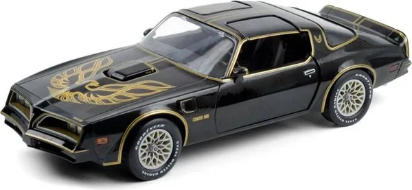 1977 Pontiac Firebird T/A Trans Am Starlite Black with Golden Eagle Hood 1/18 Diecast Model Car by Greenlight