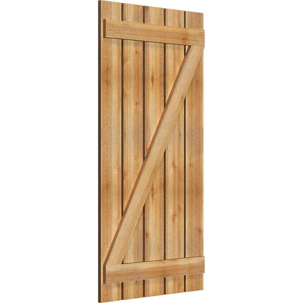 28 7/8x22W x 56x22H TimberCraft Five 5 3/8x22 Boards Spaced Board-n-Batten Shutters w/Z-Bar - Rough Sawn Western Red Cedar (Per P