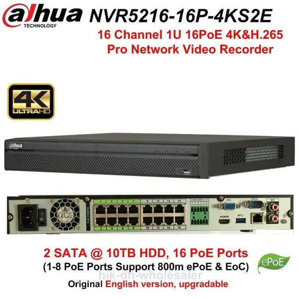 Dahua NVR5216-16P-4KS2E 16 Channel 16poe 4K H.265 1U Pro Network Video Recorder
