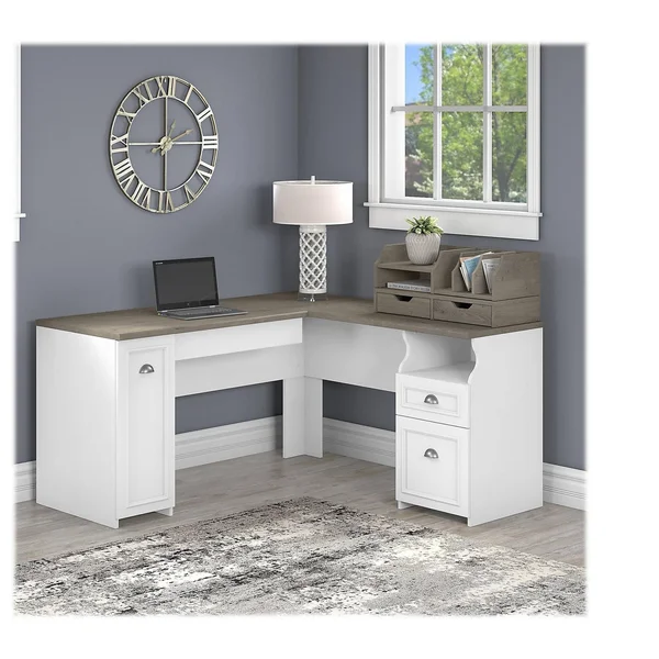 Bush Furniture Fairview Desktop Organizer with Shelves in Shiplap Gray