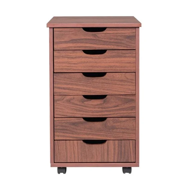Six Drawers MDF with PVC Wooden Filing Cabinet Dark Walnut Color - Natural