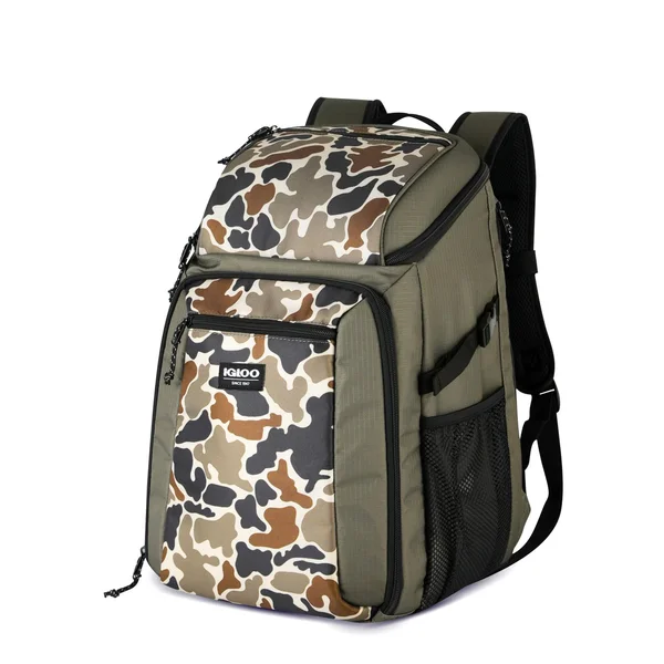 Igloo Gizmo Durable & Adjustable Insulated 30 Can Cooler Backpack, Camouflage