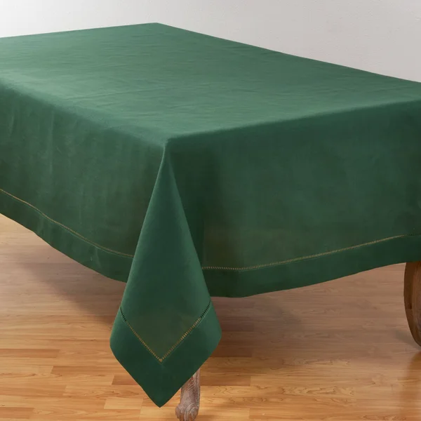 Saro Lifestyle 6307.JG90S 90 in. Square Classic Hemstitch Border Tablecloth - Jasper Green