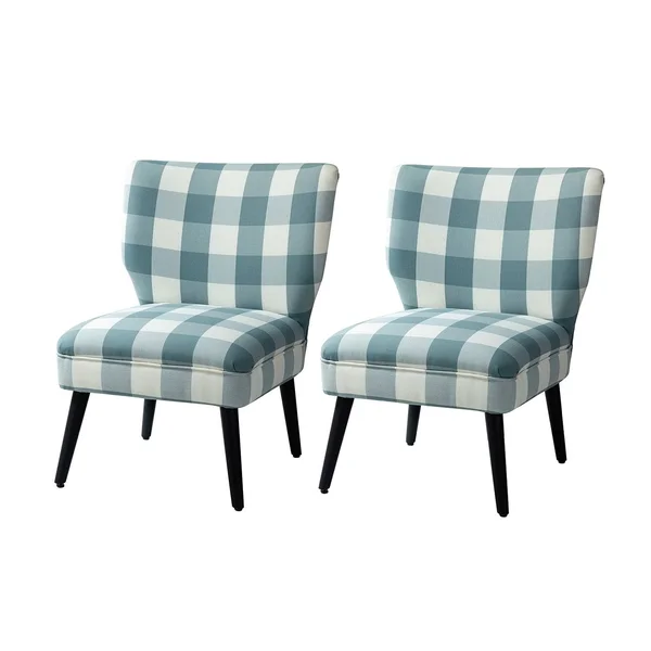 Cande Buffalo Plaid Side Chair with Black Base - Set of 2 - Indigo