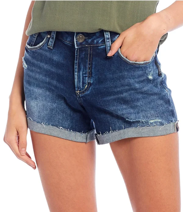 Silver-Jeans-Co. Suki Mid-Rise Curvy Fit Shorts L53960SGX351 Indigo, 25