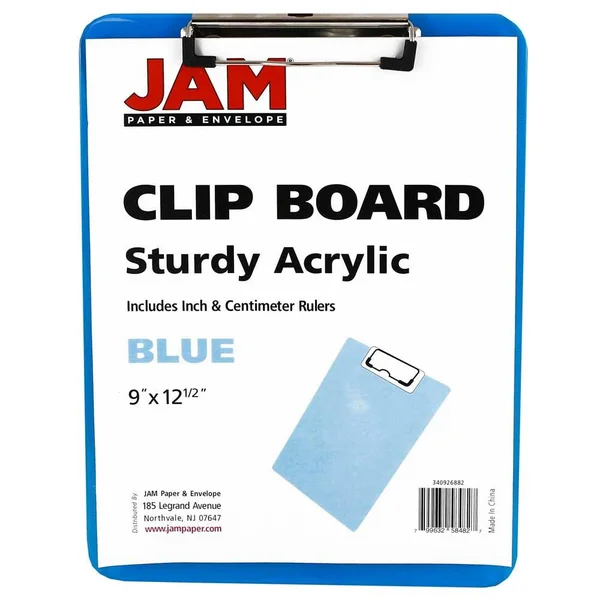 Jam Paper Plastic Clipboards - 9 x 13, Blue, 12/Pack (340926882A), 9 x 13 inches