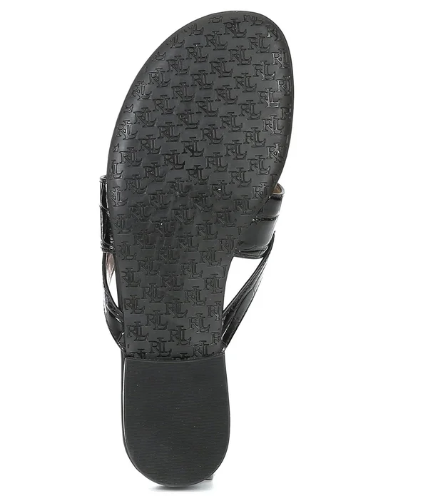 Lauren Ralph Lauren Rosalind Croco Embossed Leather Sandals, Womens, 10M, Deep Saddle Tan