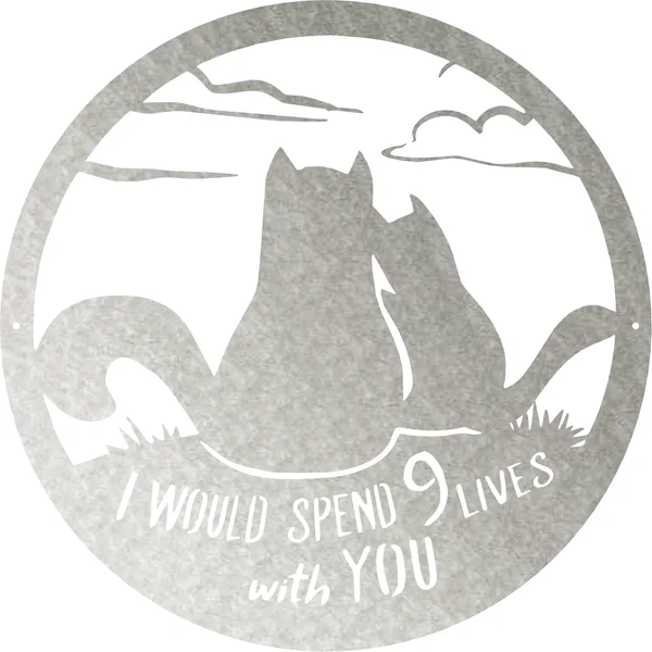Cat 9 Lives - Metal Wall Art, 15x22 x 15x22, Hammer Silver