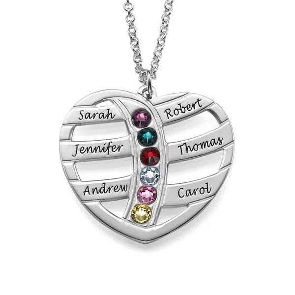 Best Gifts for Mom - Engraved Heart Necklace with Birthstones - Gifts for Grandma - Mom Jewelry - Grandma Necklace