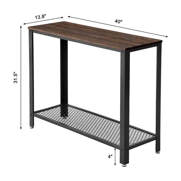 Iron Framed Console Table with Wooden Top and Wide Mesh Bottom Shelf Brown and Black