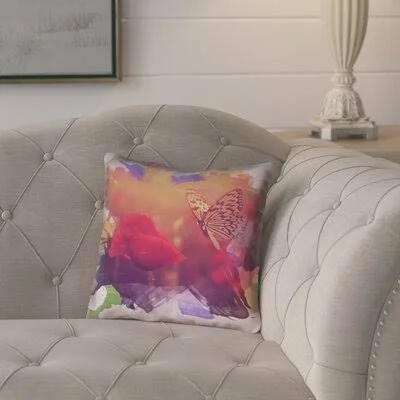 Henagar Watercolor Butterfly and Rose Concealed Zipper Pillow Cover Ebern Designs Size: 26x22 x 26x22